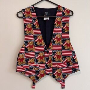 Vtg Made in USA 4th of July Stars Stripes Vest  Sz M Teddy Bear Patriotic Flag